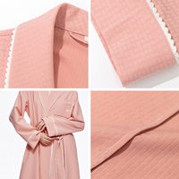 Peignoir de luxe en fibre de polyester rose poudré, tissé, avec logo personnalisé, col kimono, ceinture, vente en gros en vrac, usine OEM
