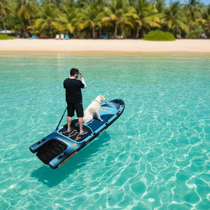 Plataforma Flotante Inflable Ecológica con Certificación CE, Rampa para Perros con Kit de Reparación y Soporte para Cañas de Pescar, para Jugar en el Agua y Surfear - Product Image 4