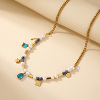 Collier d'été fait main multicolore en perles de pierres précieuses avec breloque coquillage et perle d'eau douce, ensemble de bijoux plaqué or 18 carats, cadeau pour femme