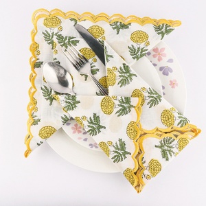 Custom Flower Printing <b>Linen</b> Napkins with Embroidered LOGO Cotton <b>Linen</b> Placemat Wedding Napkins <b>Table</b> <b>Cloth</b> With Label - Product Image 4