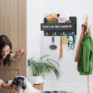 Wooden <b>Wall</b> <b>Mounted</b> Key Rack Dog Leash Storage <b>Shelf</b> 2 Tier Multipurpose Organizer For Entryway Living Room - Product Image 2