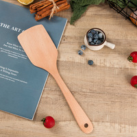 Ensemble d'ustensiles de cuisine 2 pièces en bois de hêtre, résistant à la chaleur, lumineux, écologique, compatible lave-vaisselle (spatule et cuillère)