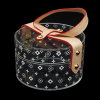 Boîte de rangement portable en acrylique pour bijoux, avec poignée en cuir, organisateur de colliers et de bagues en plastique transparent rond