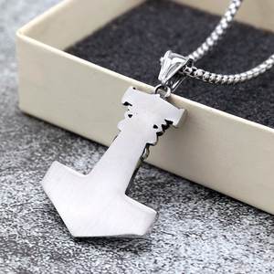 Nordic Vintage Stainless Steel Thor Hammer Pendant Necklace For Men Gift Jewelry - Product Image 3