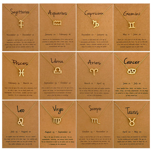 Regalo de cumpleaños, chapado en oro, 12 signos del zodiaco, colgante, tarjeta de deseo, cadena de oro, Gargantilla, collar de astrología, joyería para mujer - Product Image 1
