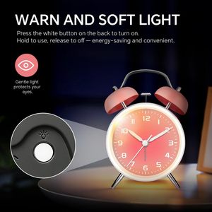 Réveil silencieux à piles en métal et quartz de 4,5 pouces avec fonction snooze et double <span class=keywords><strong>cloche</strong></span>, idéal pour les gros dormeurs, les enfants et les seniors, certifié CE - Product Image 3