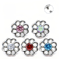 Anting Titanium ASTM F136 CZ Labret Helix Flatback untuk Tindik Telinga Wanita dengan Ulir Internal