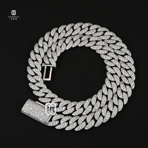 Chaîne cubaine Miami pour <span class=keywords><strong>homme</strong></span>, 16 mm, en laiton plaqué <span class=keywords><strong>argent</strong></span>, sertie de moissanite, style hip-hop, effet glacé - Product Image 2
