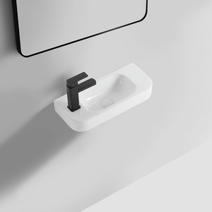 Lavabo de baño de mano <span class=keywords><strong>suspendido</strong></span> <span class=keywords><strong>pequeño</strong></span> para apartamento, lavabo de baño de cerámica colgado en la pared moderno - Product Image 4