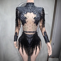 Body sexy haut de gamme pour femme 2026 avec franges en strass, justaucorps à pampilles en cristal pour soirée, bal de promo et spectacle sur scène