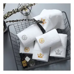 5 sao khách sạn Khăn Trắng biểu tượng tùy chỉnh phòng tắm linen 100% cotton mặt tay tắm khách sạn Khăn Set