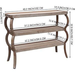 PARISLOFT-Mesa de consola de madera de 3 niveles, mesa de entrada con estantes curvada, mesa decorativa de madera para sala de estar, entrada, pasillo, 4 - Product Image 3