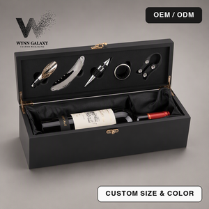 Wine Wooden Gift <b>Box</b> Pine MDF Sliding Lid Laser Engraved Single Double Bottle Sommelier <b>Tool</b> Set Winery Gift Case Factory - Product Image 1