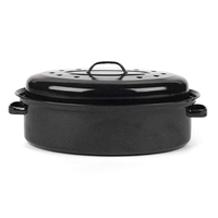 CHL 34cm 41cm, 42cm 44cm Vaisselle en émail d'extérieur Impression personnalisée Ovale Rouge Turquie Noir Émail Récipient à rôtir pour poulet avec couvercle