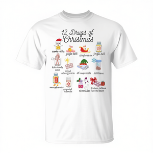 Camiseta con 12 medicamentos navideños para enfermeras, farmacéuticos y técnicos de farmacia - Product Image 2