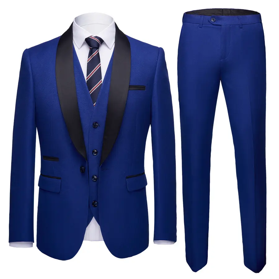 10%OFF Wholesale Men's Tuxedo Suit Wedding clothes for Men 3 Piece Mens Khaki Slim Fit Suits Royal Navy Blue (Jacket+Pants+Vest)