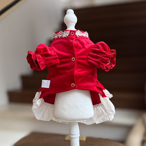 Vêtements haut de gamme pour chiens <span class=keywords><strong>Papillon</strong></span> pour l'automne et l'hiver, robes rouges du Nouvel An chinois pour chiots et petits chiens, robes moelleuses pour animaux de compagnie - Product Image 5