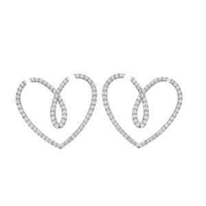 E3223 Orecchini con diamanti in oro bianco con taglio a cuore, stile romantico da donna, gioielli raffinati con diamanti naturali - Product Image 1