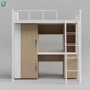 Lit superposé moderne en acier Jingchen pour adultes, appartement étudiant, loft métallique avec armoire - Product Image 1