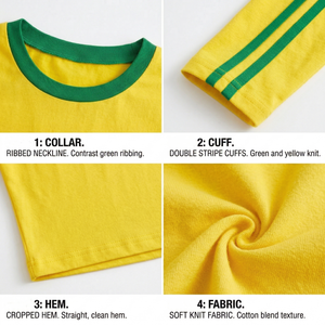 2026 Trendy Brazil Football Crop <b>Top</b> Long Sleeve Streetwear Custom Print Brasil Aesthetic Women Slim Fit Cotton T-Shirt - Product Image 3