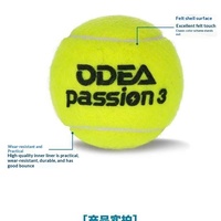 Ballon de tennis Odea PassionTOUR authentique, haute élasticité, durable, pression d'air, diamètre 68 mm, poids 40 g, lot de 4 balles