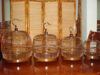 Cage en bambou jaune pour les oiseaux, abri Portable pour la mangeoire, petite Cage en bambou, fournitures pour animaux domestiques