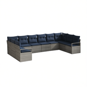 ชุดโซฟาหวายเทียมสีเทาสำหรับสวน พร้อมเบาะรองนั่ง 10 ที่นั่ง เฟอร์นิเจอร์กลางแจ้ง ดีไซน์ร่วมสมัย - Product Image 1