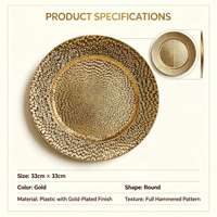 Assiette de présentation en plastique PP dorée électrolytique personnalisée, à grain radial gaufré, pour décoration de table de mariage et de fêtes