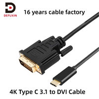 Câble DFX 4K 30Hz USB 3.1 Type C vers DVI 1,8 m plaqué or TB 4 USB4 24+1 pour ordinateur portable MacBook Air écran d'ordinateur de bureau