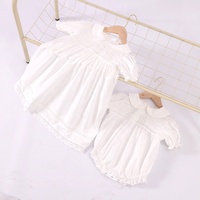 Combinaison pour bébé fille avec col Peter Pan, manches courtes bouffantes, bordure en dentelle, douce et respirante, combinaison quotidienne pour bébé, robe blanche d'été pour filles