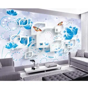 ورق حائط ثلاثي الأبعاد, جدارية لغرفة المعيشة باللون الأزرق