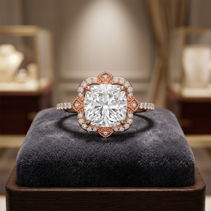IGI Certified <b>Cushion</b> Cut Lab Grown Diamond Floral Halo Vintage Engagement & <b>Wedding</b> <b>Ring</b> 10K 14K 18K Gold 925 935 Silver - Product Image 1