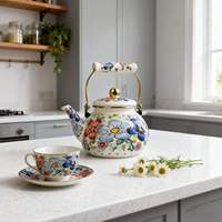 Bouilloire à thé en émail 2,5 L, motif floral bleu Bohème, pour cuisinière, élégante, rétro, en acier émaillé, résistante à la chaleur, antiadhésive
