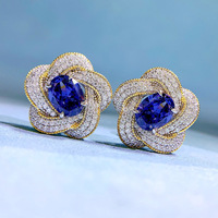 Retro Style New Flower Fine Ohr stecker 6*8 Simulierter Saphir eingebettet