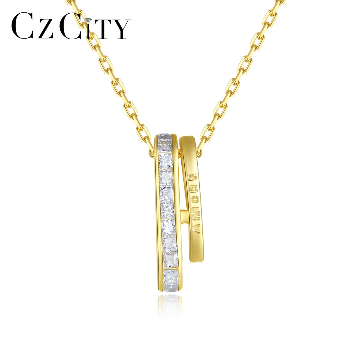 Czcity 925 colar de prata, joias da moda, feminino, pingente dourado