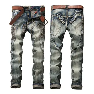 Fabricantes de fábrica personalizar jeans de denim masculino, estilo da moda de malhação, nova calça jeans de estiramento alto