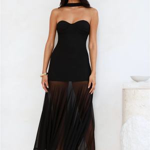 Vestido Maxi Personalizado para Mujer, sin Tirantes, con Cuello Halter, de Malla, Negro, para Fiesta o Noche - Product Image 4