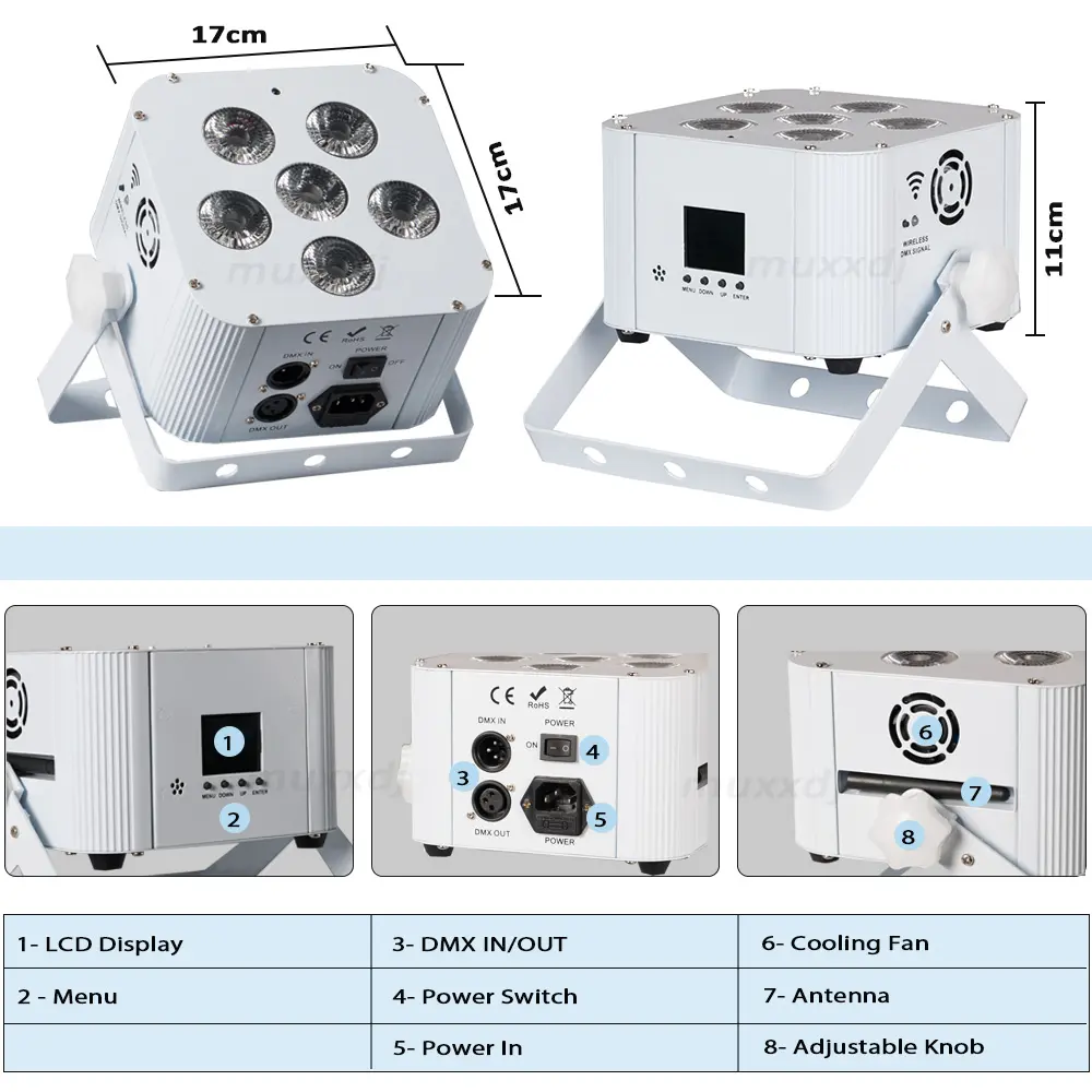 مصباح إضاءة لاسلكي من Muxxdj يتم التحكم فيه عن طريق DMX بقدرة 6x18 وات يعمل ببطارية LED مصابيح إضاءة لحفلات الزفاف إضاءة للاحتفالات إضاءة لخشبة المسرح