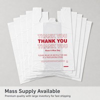 Sacs T-shirt en PEHD recyclables, imperméables, blancs et rouges, imprimés 'Thank You Have Nice Day', avec poignée gilet pour courses et caisse
