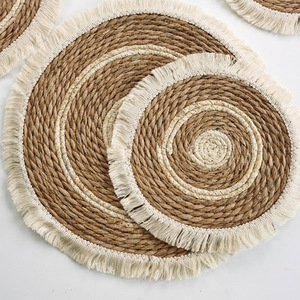 Tapis de casserole épaissi et isolant thermiquement, set de table rond en paille tressée à pompons, set de table rond en pampille et corde de chanvre tressée, table - Product Image 2
