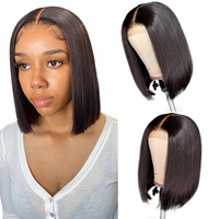 Cheveux vierges sans colle HD transparents pour perruque avec cuticules alignées, cheveux humains indiens, longueur courte, couleur noire pour femmes