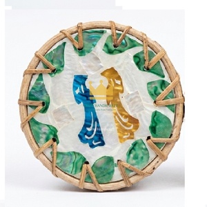 Handmade Rustic Round Shell Inlay Coaster Set Natural Rattan Beverage Mats Decorative Kitchen and Dining Accessories - Product Image 3