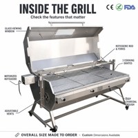 Grand barbecue au charbon de bois en acier inoxydable avec couvercle, fumoir et rôtissoire combinés pour les fêtes de barbecue en plein air