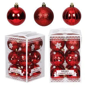 12pcs 6cm Christmas plastic ball Bead chain Xmas baubles in set decorations supplier christmas ball & tree ornaments