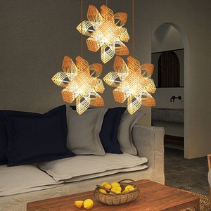 Bamboo Woven Handmade Star Chandelier E27 <b>LED</b> <b>Light</b> <b>For</b> Bedroom Tea <b>Room</b> Home Decor - Product Image 4