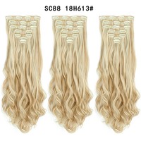 Ekstensi Rambut Sintetis Eropa Amerika 16 Kartu Set Tujuh Potong Tahan Panas, Wig Keriting Panjang Tanpa Sambungan, Model Clip-in