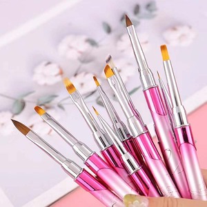 Pink Metal Handle 6mm 9mm 12mm Gel Nail Brush <b>Set</b> with Cap Premium PBT Liner French Tip Manicure Salon Nail Art <b>Paint</b> Brushes - Product Image 3