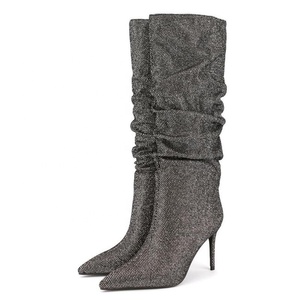 รองเท้าบูทผู้หญิงลายวัว ความยาวถึงเข่า ส้นบาง ผ้าเดนิม แต่งลายงูแบบจีบ สำหรับผู้หญิงไซส์ใหญ่พิเศษ 47 รองเท้าบูททรงยาว - Product Image 6