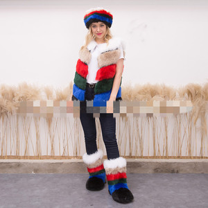 Dropshipping autunno inverno stivali da donna cerchietto in pelliccia gilet finto Set di fasce pelose da donna - Product Image 2