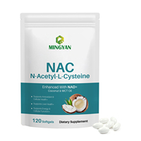 Complément alimentaire antioxydant pour le bien-être, en gélules, à base de N-Acétyl-L-Cystéine (NAC) et de NAD+, avec huile de noix de coco et huile MCT, fabriqué en usine GMP, marque privée.